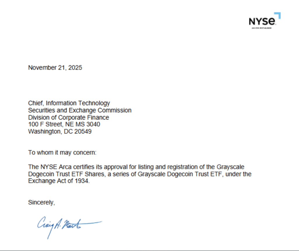 Dogecoin이 월스트리트에 진출: Grayscale, 11월 24일 ETF 출시 확인