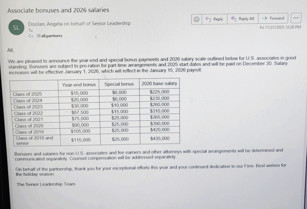 데이비스 포크(Davis Polk), 준 보너스 광기(Associate Bonus Madness)에 대해 평가하다