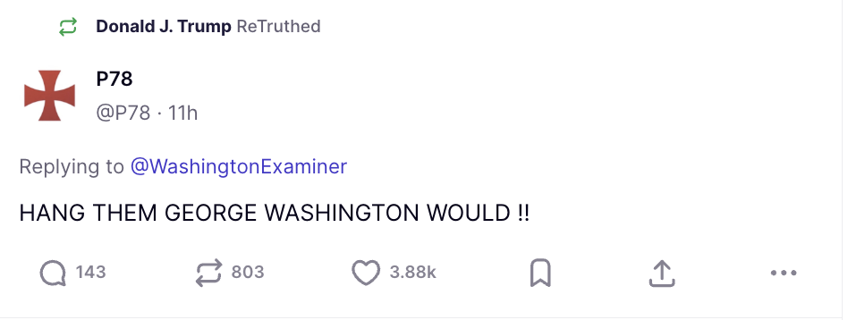 트럼프, 민주당 의원 교수형을 지지하다